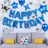 56Pcs Silver Black Happy Birthday Banner & Balloons Party Decorations (Blue)