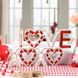 Valentines Day Decorations - 2Pcs Wooden Love And Xoxo Tabletop Sign-Classic White Red Valentines Decorations For Home Shelf Mantel Fireplace Wedding Anniversary Party Supplies