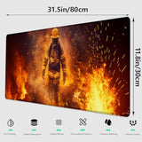 Heroic Firefighter Gaming Mouse Pad, Large Office Desktop Intense Fire Design Mousepad For Computer Laptop, Extended Work Desk Mat With Anti-Slip Base, Decorative Desk Pad 31.5×11.8 In
