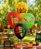 40Pcs Juneteenth/Freedom Day Black History Balloons (Black/Yellow/Red/Green) - African Style Graphics - 10 Each Color, 40 Total Latex Balloons + Accessories