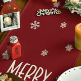 Xmas Trees Snowflakes Red Merry Christmas Table Runner, Winter Seasonal Kitchen Dining Table Decoration For Home Party Decor 13X36 Inch