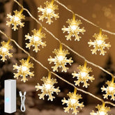 Snowflake Christmas Lights, 33Ft 100 Led Rechargeable Fairy Lights Battery Operated, String Lights With 8 Modes & Timer, Twinkle Lights Indoor For Bedroom Party Home Xmas Tree Decoration Warm White
