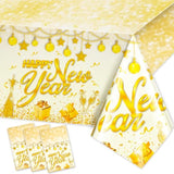 3Pcs White Gold New Year Tablecloth 108x54in 2026 Party Decorations
