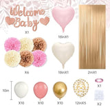 Dusty Blue Baby Shower Decorations For Boy,Welcome Baby Banner With Sand White Champagne Gold Balloons Fringe Curtains Paper Pom Poms Flowers Tassels For Boho Baby Shower Gender Reveal Party Supplies