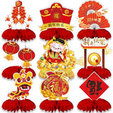 Chinese New Year Honeycomb Centerpieces, 9 Pieces Lunar New Year Table Centerpieces - Asian Chinese Themed Spring Festival Red and Gold Paper Table Toppers Party Decorations