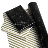 Reversible Wrapping Paper - Mini Roll - 17 Inch X 33 Feet - Black And Gold Marble Design, Perfect For Birthday, Holiday, Father'S Day, Baby Shower