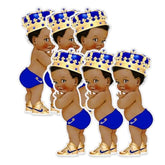 Blue Prince Party Cut-Outs, African American Prince Decor For Royal Birthday Baby Shower (8 Inches)
