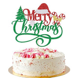 Merry Christmas Cake Topper,Glitter Green Xmas Holiday Cake Decorations,For Winter Christmas Santa Happy New Year Party Theme Cake Decorations (Red Green)