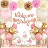 Dusty Blue Baby Shower Decorations For Boy,Welcome Baby Banner With Sand White Champagne Gold Balloons Fringe Curtains Paper Pom Poms Flowers Tassels For Boho Baby Shower Gender Reveal Party Supplies