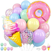 Pastel Balloons, 12 Inch Macaron Pink Purple Yellow Green Blue Confetti Balloons With Donut And Ice Cream Foil Balloon For Gilrs Easter Sweet Birthday Party Rainbow Baby Shower Decorations