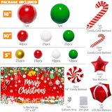 Christmas Balloon Arch Kit, 162PCS Christmas Party Decorations, Red Green Gold White and Candy Cane Balloons with Large Backdrop Banner for Xmas Party Supplies