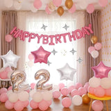 Pink Happy Birthday Banner Set - 13 Foil Letters & 8 Star Balloons for Party Decorations
