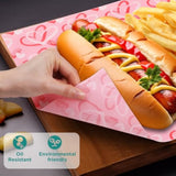 Waxed Deli Paper Sheets 100 Pcs, Happy Valentine'S Day Food Basket Liners For Sandwiches Fries 12 * 12 Inch,Wedding Burgers Deli Wrap Wax Paper Sheets Love Hearts Red