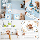 241Pcs Highland Cow Baby Shower Decorations For Boy, One-Stop Package Includes 40 Plates 2 Tablecloths 1 Sash And 1 Pin, Complete Balloon Arch Tableware Set For Baby Shower