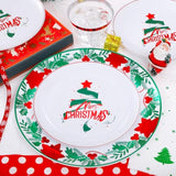 176 Pieces Of Christmas Plates - Disposable Plastic Dinnerware Set - Christmas Tree Includes 50 Plates 75 Plastic Silver Cutlery 25 Cups 25 Napkins And Tablecloths