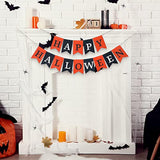 Happy Halloween Fabric Banner with String Light Black Orange Flag for Fireplace Mantel Decor