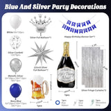 Blue And Silver Birthday Party Decorations, Blue Silver White Foil Balloons Happy Birthday Banner Fringe Curtains For 16Th 18Th 21St 24Th 32Th 40Th 50Th 60Th Birthday Decorations For Men