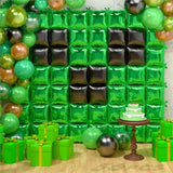 Green Pixel Miner Themed Party Square Balloon Wall Decorations, 56Pcs Green Black Foil Metallic Double Sided Cube Balloons Backdrop Tunnel Arch Kit For Baby Shower Birthday Anniversary Summer Party