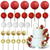 50 Pcs Ball Cake Topper Sticks Mini Balloons For Cake Decorating Supplies Foam Balls For Graduation Cake Birthday Cake Toppers Decorations (Gold?Red Series)