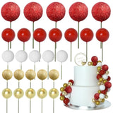 50 Pcs Ball Cake Topper Sticks Mini Balloons For Cake Decorating Supplies Foam Balls For Graduation Cake Birthday Cake Toppers Decorations (Gold?Red Series)