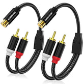 1Ft Rca Splitter 1 Female To 2 Male Y Adapter 2 Pack, Short Rca Audio Speaker