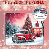 Merry Xmas Mouse Pad Red Truck House Square Mousepad With Non-Slip Rubber Base And Stitched Edge Mouse Mat For Wireless Computer Laptop Office Desk Accessories 9.5X8 Inches