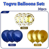 Balloons Navy Blue and Gold, 12 Inch Navy Blue Metallic Chrome Gold and Confetti Latex Balloons, Blue Gold Party Balloons Helium Balloon Set for Boys Birthday, Wedding, Baby Shower Party Decorations