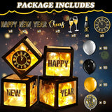 51pcs New Year 2026 Party Kit Black Gold Balloons LED Decor