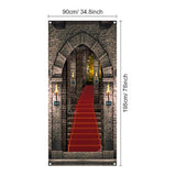 Halloween Castle Entrance Door Cover 34.8 X 78 Inches Castle Door Backdrop Decoration Medieval Entrance Banner For Birthday Photo Vampire Halloween Party