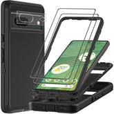 For Google Pixel 7 Case With 2Pcs Tempered Glass Screen Protector And 1Pcs Camera Lens Protector, Military Grade 3 In 1 Heavy Duty Shockproof/Drop Proof/Dust Proof Case (Black/Black)