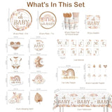 138PCS Boho Baby Shower Tableware Set – Plates, Napkins, Banner for 20 Guests