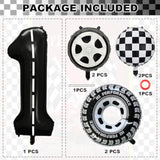 7-pc race car 1st birthday set with 40" black racetrack number 1 foil balloon