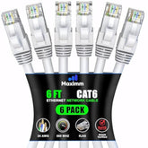 Maximm Cat 6 Ethernet Cable 6 Ft, (6-Pack) Cat6 Cable, LAN Cable, Internet Cab