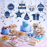 16PCS Blue Silver Hanging Birthday Swirls for Men Boys Party Ceiling Décor