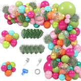 158Pcs Tropical Balloon Arch Garland Kit, Hawaiian Luau Aloha Flamingo Party Decorations Olive Green Hot Pink Orange Rose Gold Confetti Balloons Palm Leaves Birthday Baby Shower Summer Beach Supplies