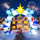 16Ft Christmas Inflatable Archway With Led Light, Blue Winter Snowman Penguins Inflatable Merry Christmas Blow Up Outdoo