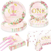 81pcs Floral 1st Birthday Set for 20 Guests with Plates, Napkins & Tableware