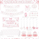 She'S Tying The Knot Bridal Shower Party Decorations, Pink Bow Bachelorette Party Decorations, Pink Bride To Be Cake Topper Backdrop Banner Balloons Baby Boxes For Wedding Shower Party Supplies