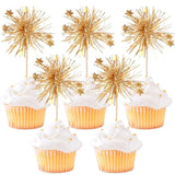 30pcs Foil Firework Cupcake Toppers Gold Sparkle Star Picks for Parties