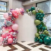 253pcs Pink & Green Balloon Garland Kit with Stars and Crown for Birthday Party Decor