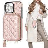 Crossbody Wallet Case For Iphone 15 Pro Max, Rfid Blocking Pu Leather Zipper Handbag Purse Flip Cover, Kickstand Folio Case With Card Slots Holder Wrist Strap Lanyard 5G 6.7 Inch (Rose Gold)