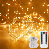 2 Pack 65.6 Ft. Battery Operated Outdoor String Lights With Remote & Timer, Led Warm White Fairy Lights, Waterproof Twin