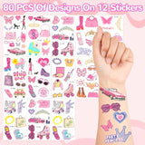 128-Pcs Hot Pink Party Favors Princess Birthday Bracelets Stickers Bubble Wands