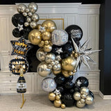 132Pcs Black Gold Silver Balloon Arch Garland Kit, New Year Eve Decorations