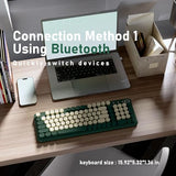Bluetooth Wireless Computer Keyboard, Colorful 99 Round Keys Retro Membrane Keyboard With Click Typing Feel, Power Switch, Ideal Gift For Office, Home (Milk Dark-Green)