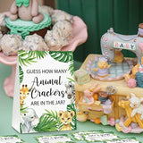 Guess How Many Animal Crackers Baby Shower Game, Jungle Animal, Safari Theme Baby Shower Game - 1 Standing Sign And 50 Cards For Gender Neutral-Lk-D05