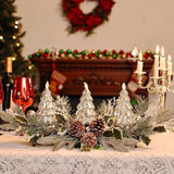 Christmas Table Centerpiece With Led Lights, Christmas Decoration With 3Pcs Silver Christmas Tree, Natural Pine Cones, Christmas Balls For Holiday Party, Home, Fireplace