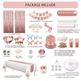 236 Pcs Birthday Decorations For Women, Rose Gold Party Decorations Kit For Girls Or Women - Butterfly, Hanging Swirl, Balloon Stand, Sash, Tiara, Banner, Balloon, Tableware For 25 Guest