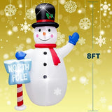 8 Foot Christmas Inflatable Snowman With North Pole Sign Led Lights Decoration?Giant Christmas White Snowmen & Street Si
