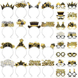 32pcs New Year 2026 Party Props with 16 Glasses & 16 Headbands Black Gold